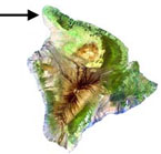 Arrow pointing to Lapahaki on north side of Hawaii island