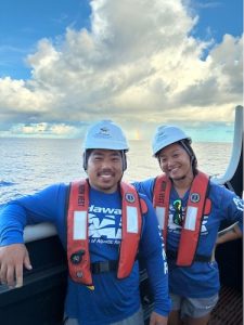 Senior technician Richard Chen and aquatic biologist Anita Tsang on the research ship