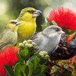 Painting of forest birds