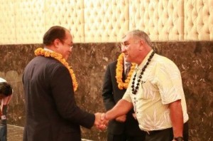 HISC co-chair William J. Aila, Jr. (right, DLNR) meets Rolph Payet, Seychelles Minister of Environment and Energy