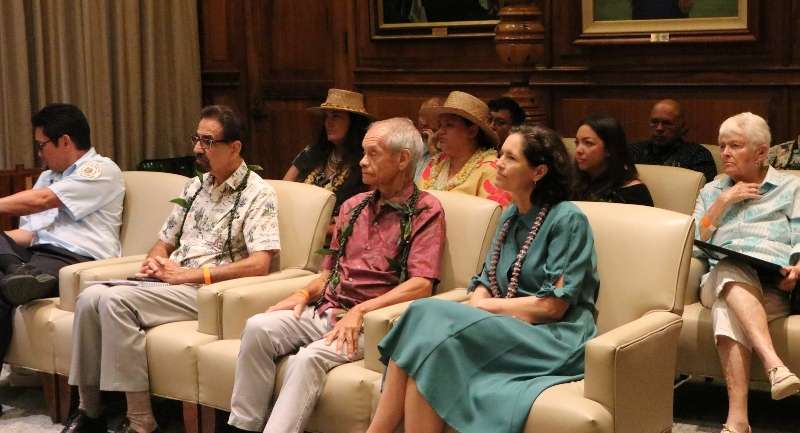 Proclamation signing ceremony with awardees and their ʻohana in attendance