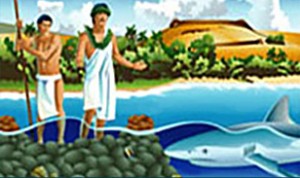 Illust of hawaiian and shark