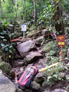 Closure warning sign (Act 82 sign) installed at trailhead